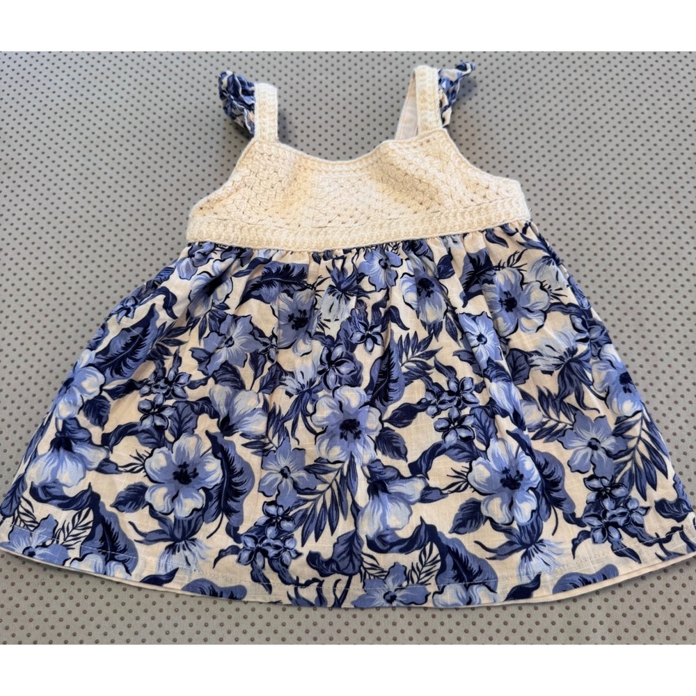Tommy Bahama Baby Girls Blue White Floral Crochet Trim Boho Sun Dress Size 18M